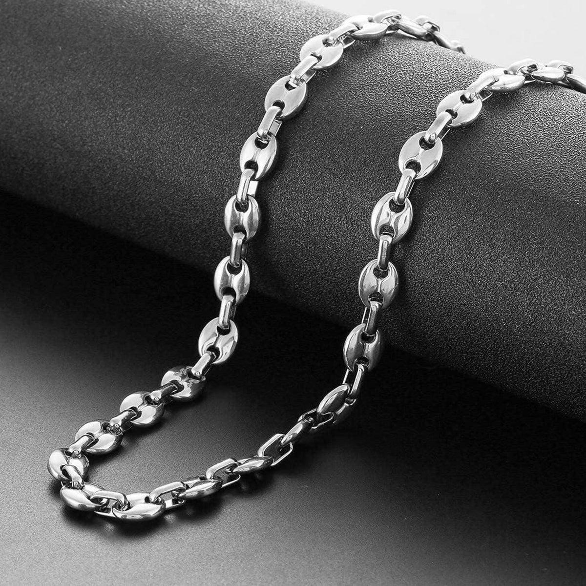 Herren Kaffeebohnen Kette & Armband Set Edelstahl 6mm Silber 51cm