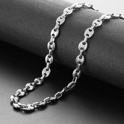 Herren Kaffeebohnen Kette & Armband Set Edelstahl 6mm Silber 51cm