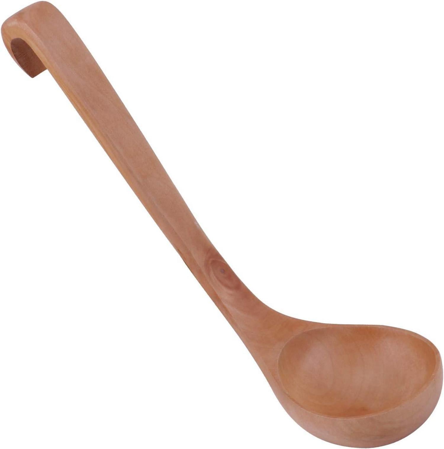 Holz-Suppenkelle mit Haken, Löffel aus Naturholz 28 cm