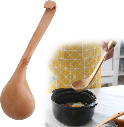 Holz-Suppenkelle mit Haken, Löffel aus Naturholz 28 cm