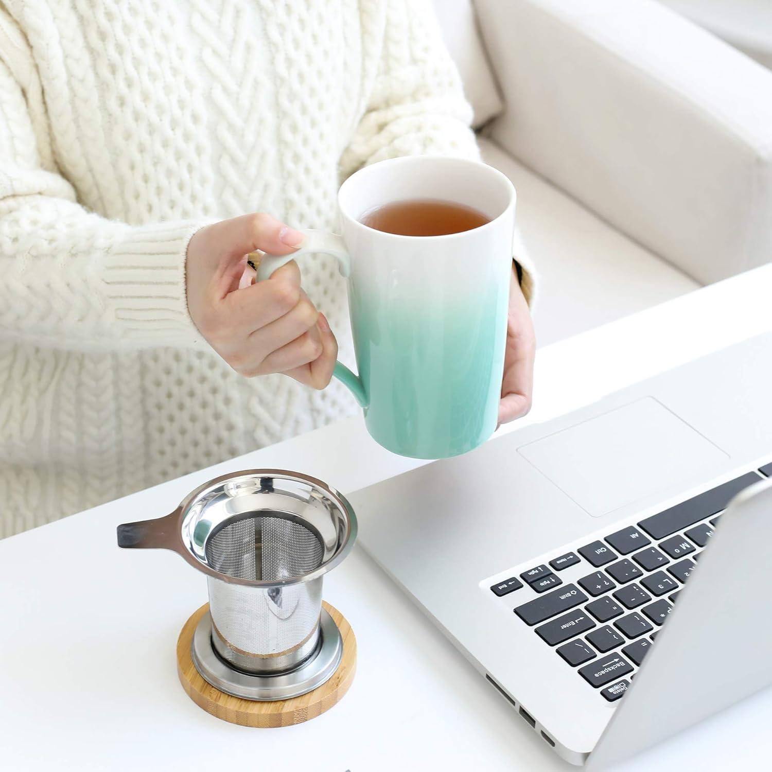 Teetasse mit Filter und Deckel 510ml Dunkleres Grün Frauen-Infuser Becher-Steeper-Hersteller für Liebhabergeschenk