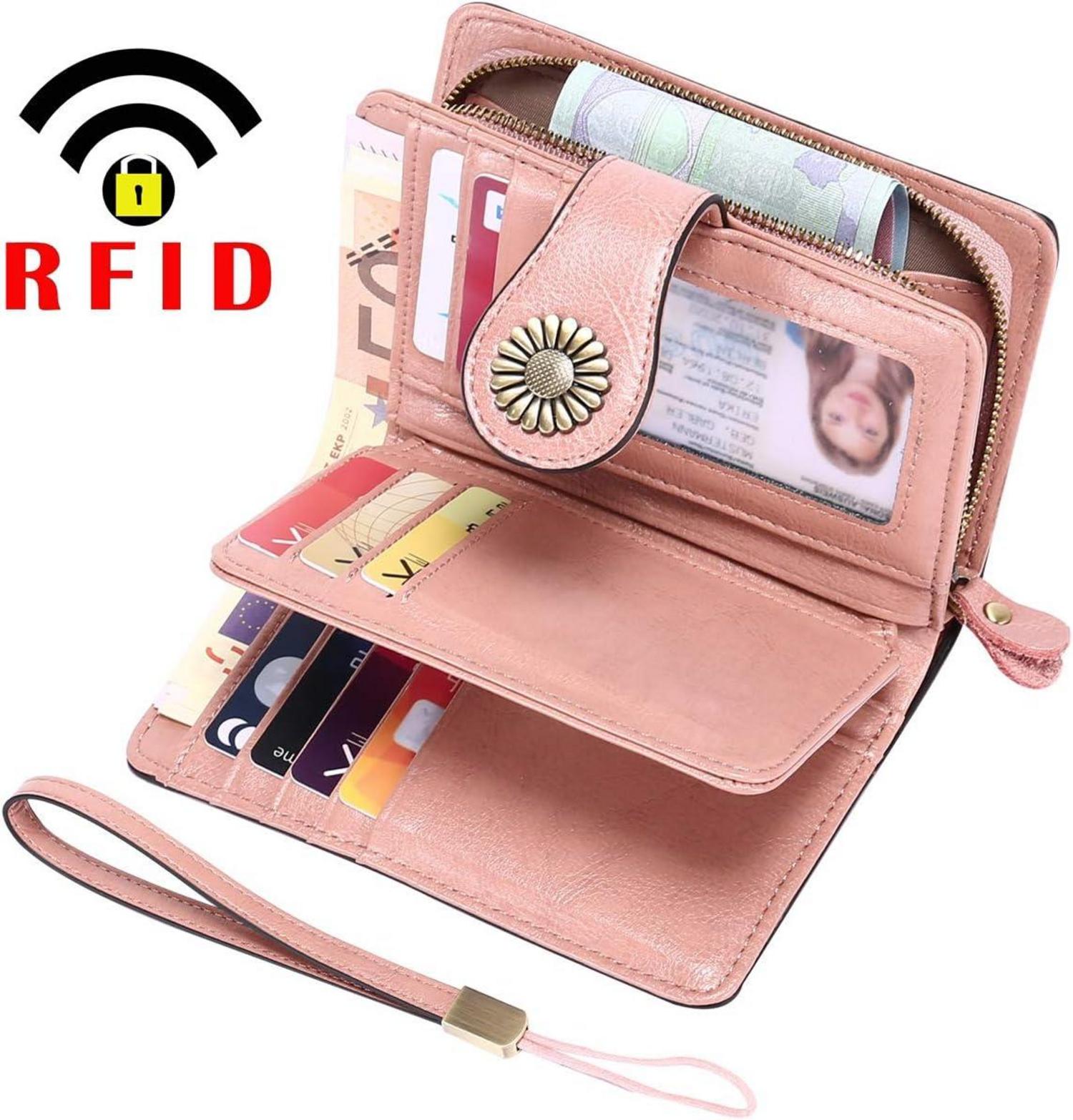 Geldbörse Damen Große Kapazität Vintage Leder RFID-Blockierung