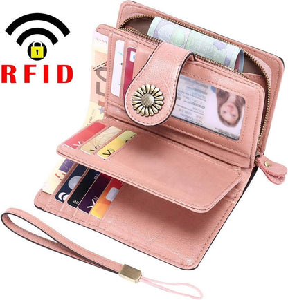 Geldbörse Damen Große Kapazität Vintage Leder RFID-Blockierung