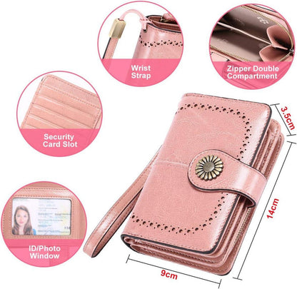 Damen Geldbörse Vintage Leder RFID Schutz Pink