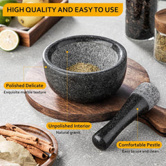 Granit Mörser 580ML Ø 16 cm - Gewürzmörser für Kräuter - Naturstein - Leicht zu Reinigen - Robust - Gesund - Velaze