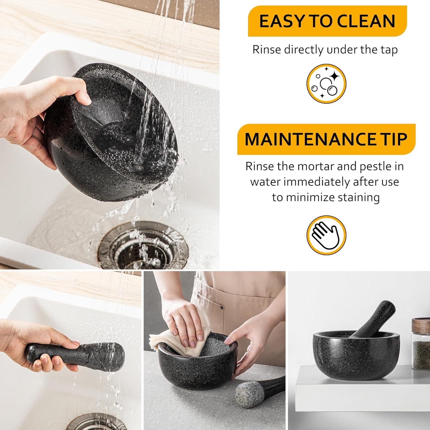 Granit Mörser mit Stößel 580ML Ø 16cm Gewürze Kräuter Schwarz