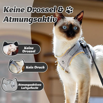 Supet Katzengeschirr mit reflektierendem Band M Grau