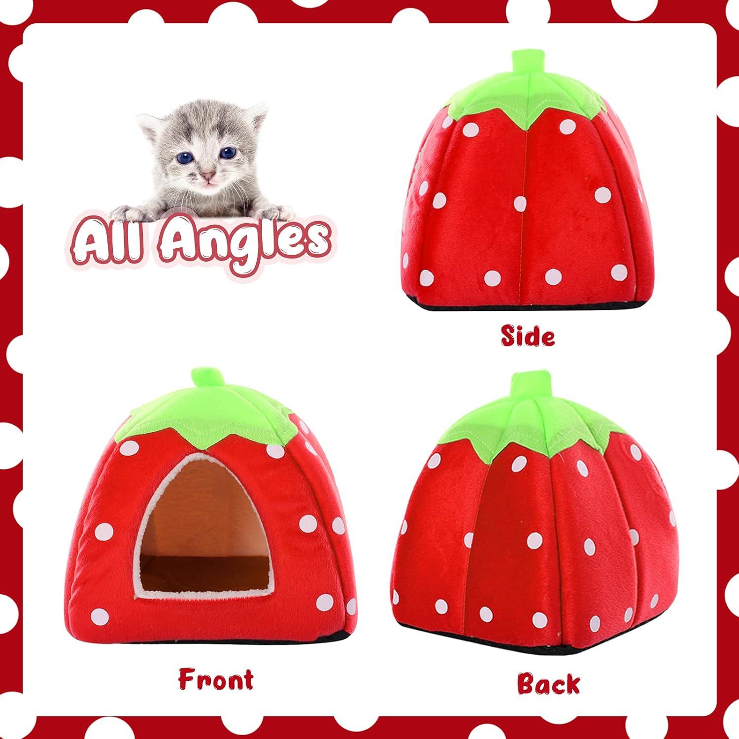 Kuoser Kleintier-Winterhaus Erdbeer-Design rutschfest tragbar Schlafsack Hamster Meerschweinchen Chinchilla Eichhörnchen Igel