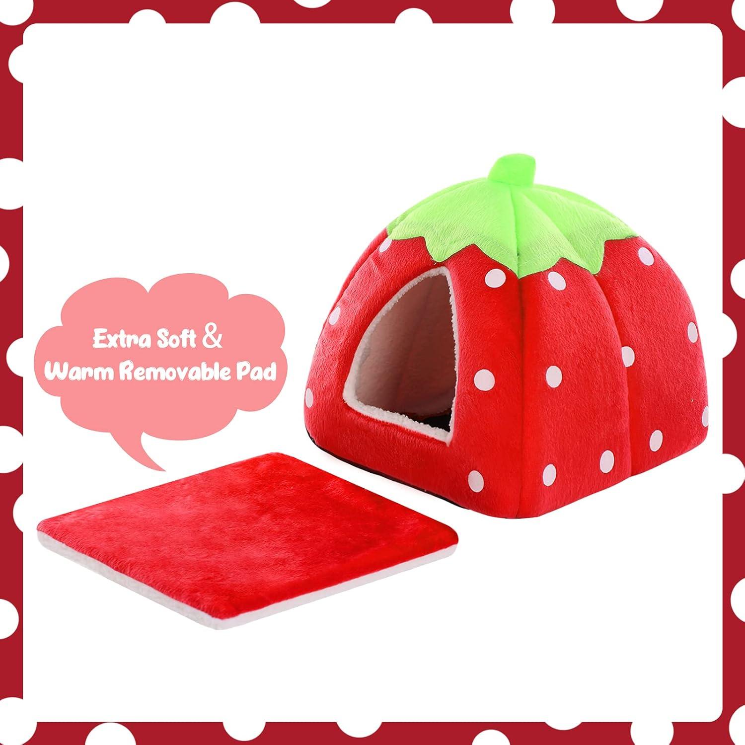 Kleintier Winterhaus Erdbeer-Design rutschfest tragbar Schlafsack Eichhörnchen