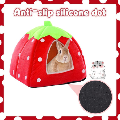 Kleintier Winterhaus Erdbeer-Design rutschfest tragbar Schlafsack Bett
