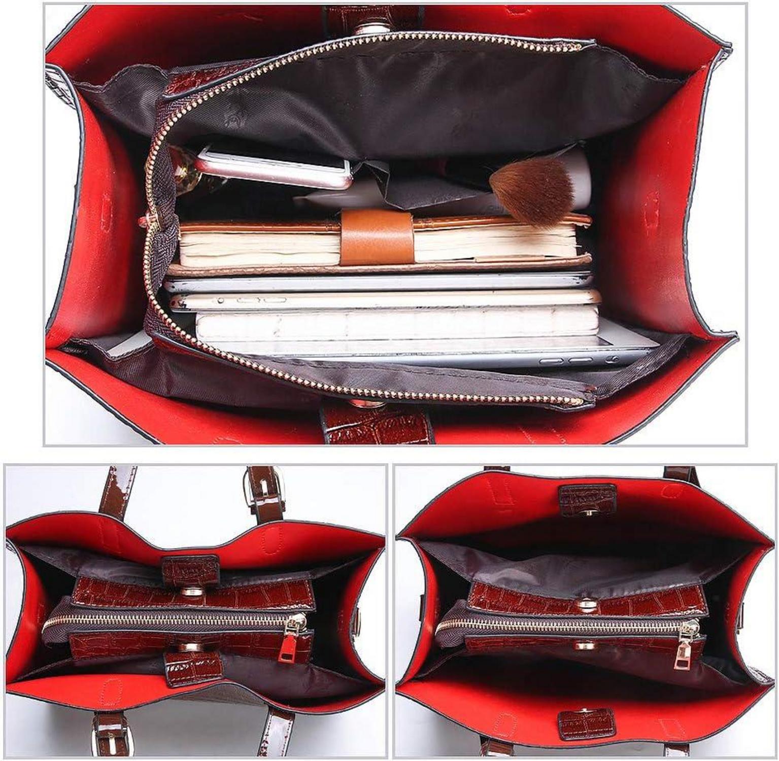 Damen Handtaschen Set 2 Stück Krokodil-Muster Schulter Umhängetasche