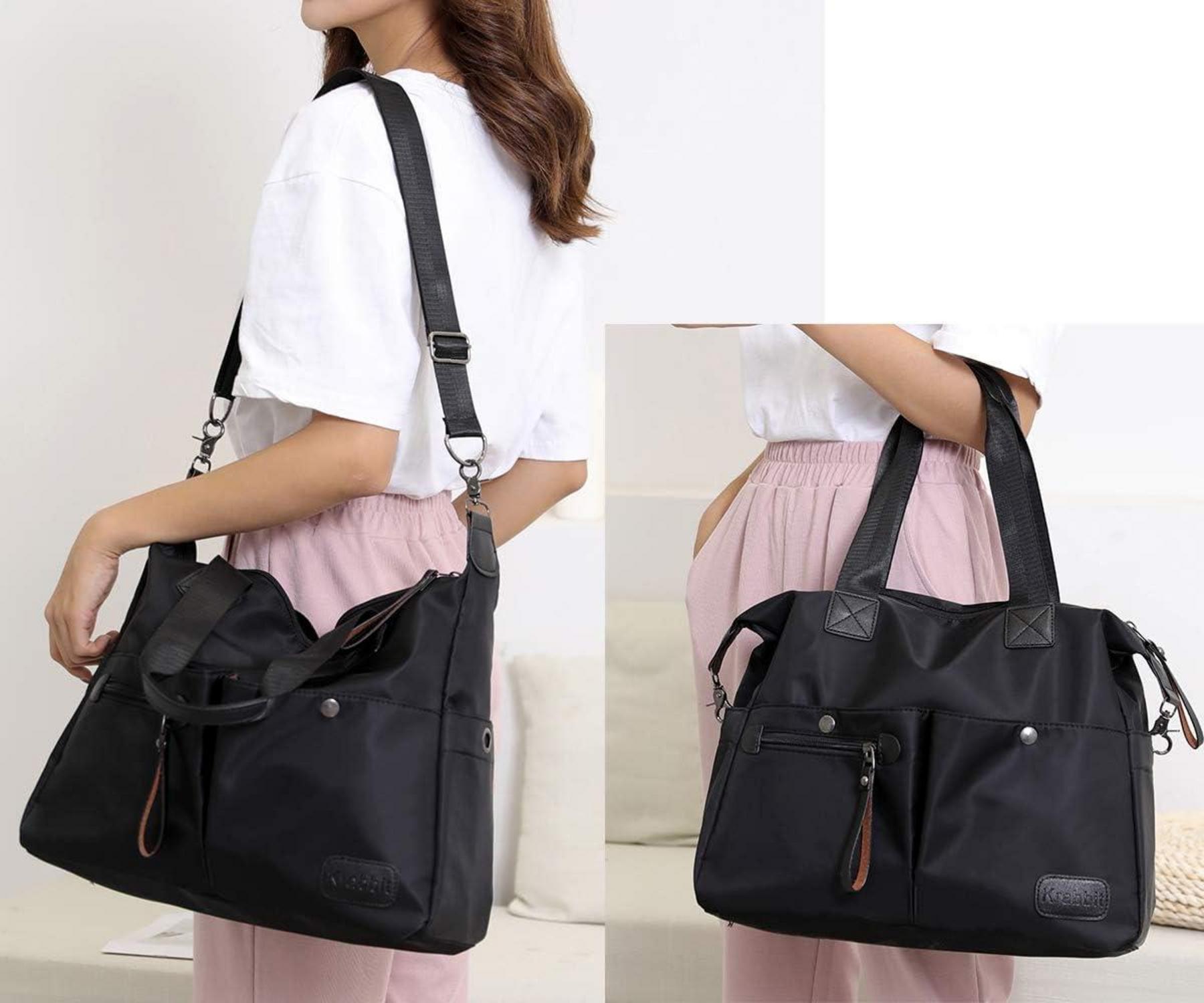 Schwarze Damen Schultertasche - Nylon Umhängetasche Hobo