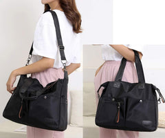 Schwarze Damen Schultertasche - Nylon Umhängetasche Hobo