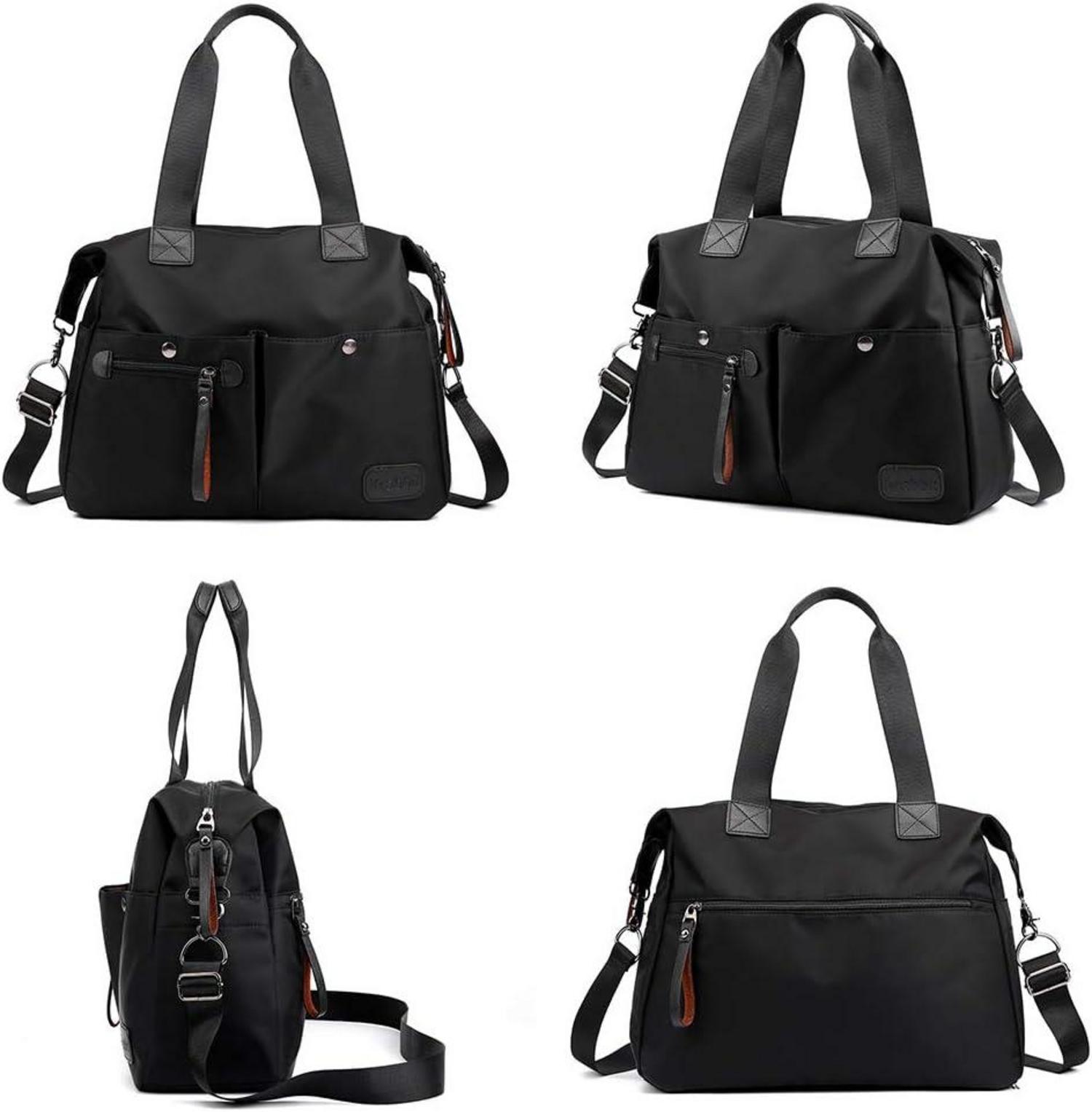 Damen Hobo Schultertasche Schwarz Nylon Umhängetasche Halbmondförmig