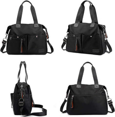 Damen Hobo Schultertasche Schwarz Nylon Umhängetasche Halbmondförmig