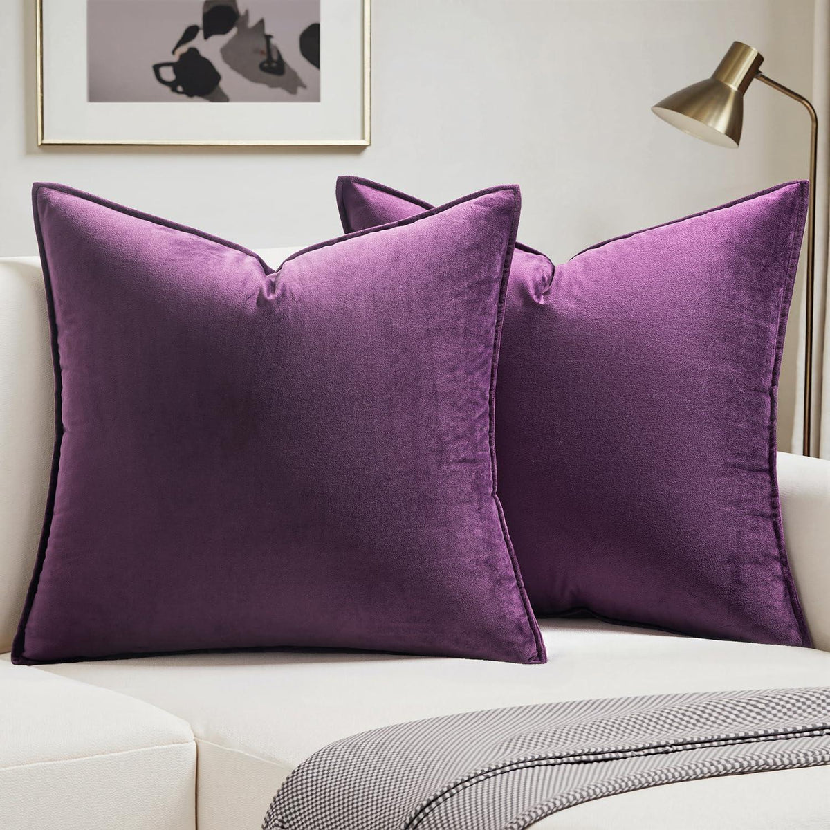 Samt Kissenbezug 40x40 Aubergine Lila - 2er Set
