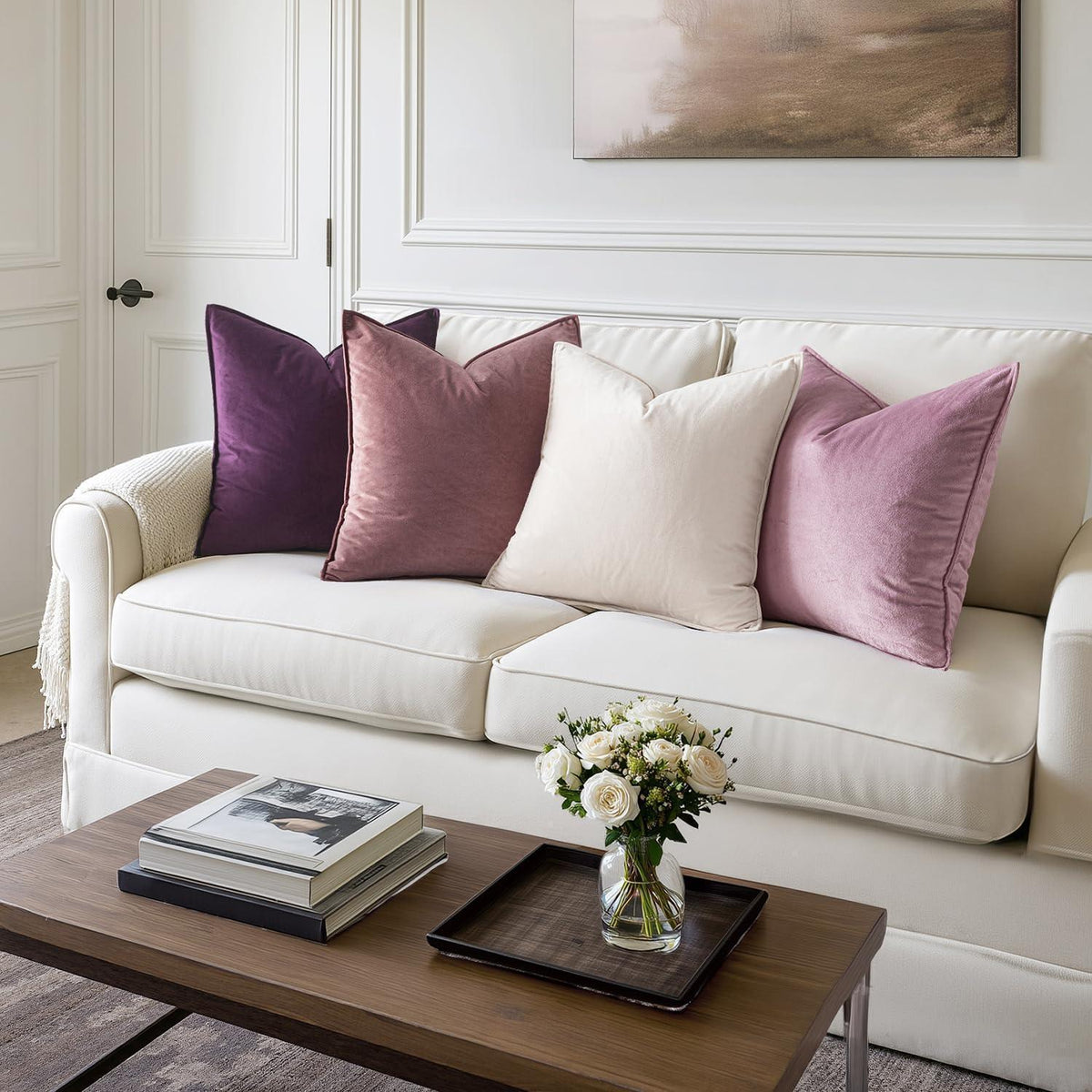 Samt Kissenbezug 40x40 Aubergine Lila - 2er Set
