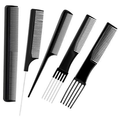 Hair Styling Kämme 10-teiliges Profi Haar Friseur Set mit Tragetasche, Schwarz