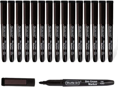 15er Pack Schwarze Magnetische Whiteboard Marker Set - Abwischbar