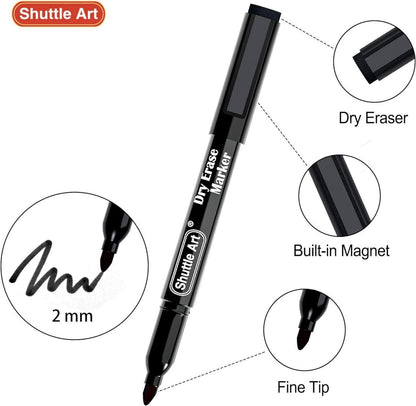 15er Pack Schwarze Magnetische Whiteboard Marker Set - Abwischbar