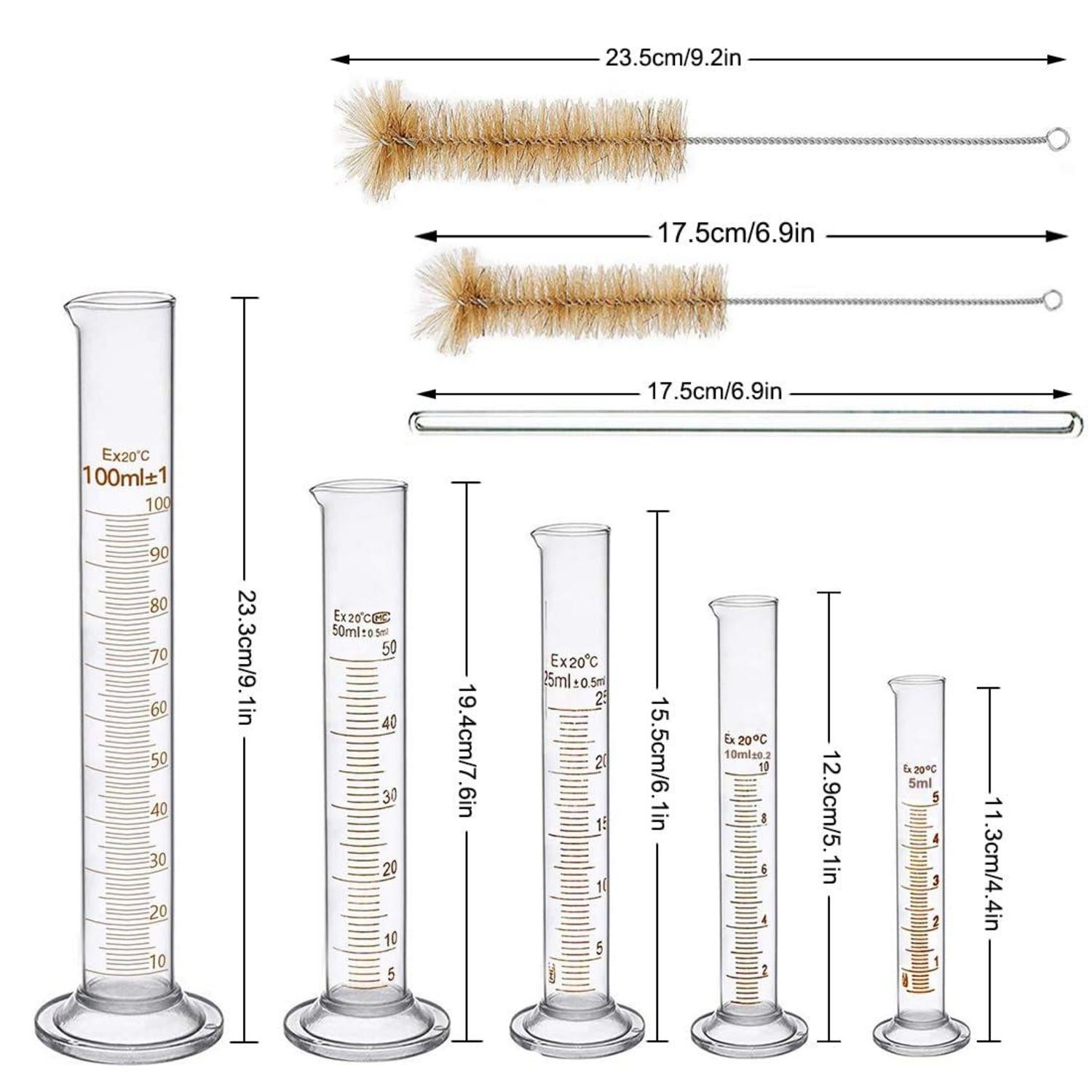 Messzylinder Set: Glas 13 Stück Graduiert 5ML 10ML 25ML 50ML