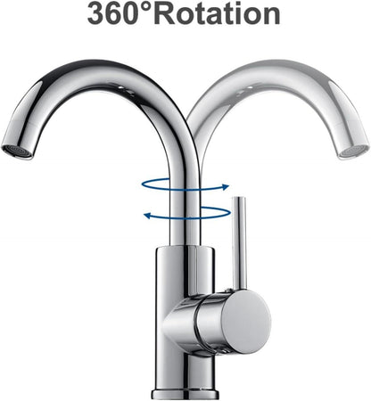 Wasserhahn Bad 360° drehbar Messing chrom Hoch mit Schlauch