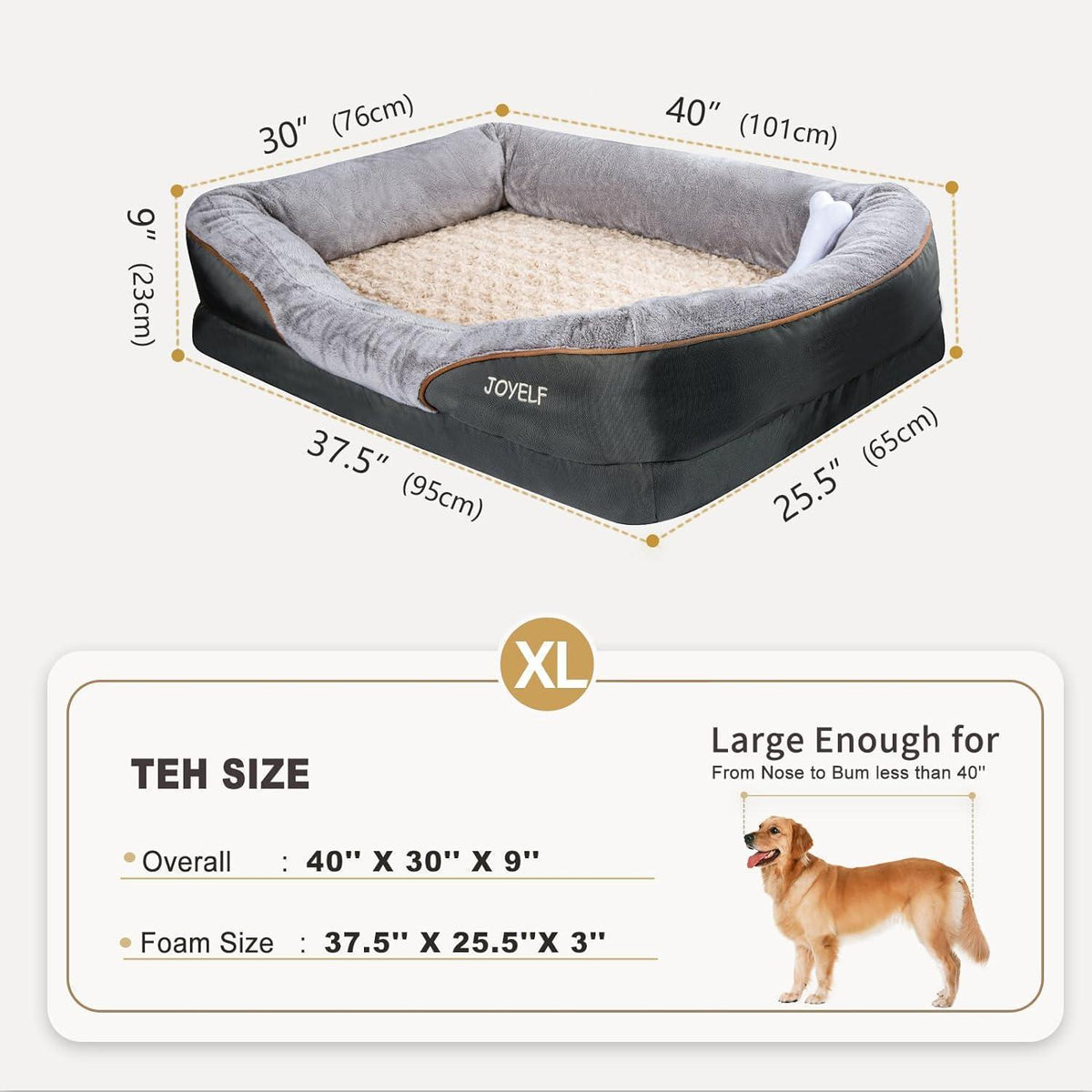 Orthopädisches Hundebett mit Memory-Schaum, abnehmbarer Bezug, XL