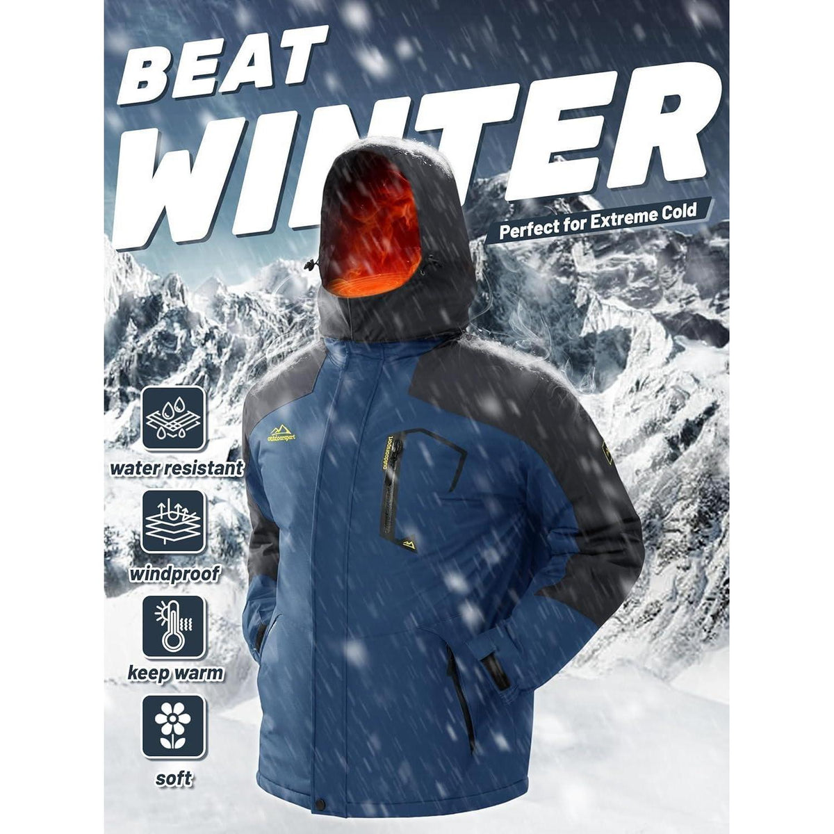 Herren Winterjacke wasserdicht & winddicht mit Fleece-Futter