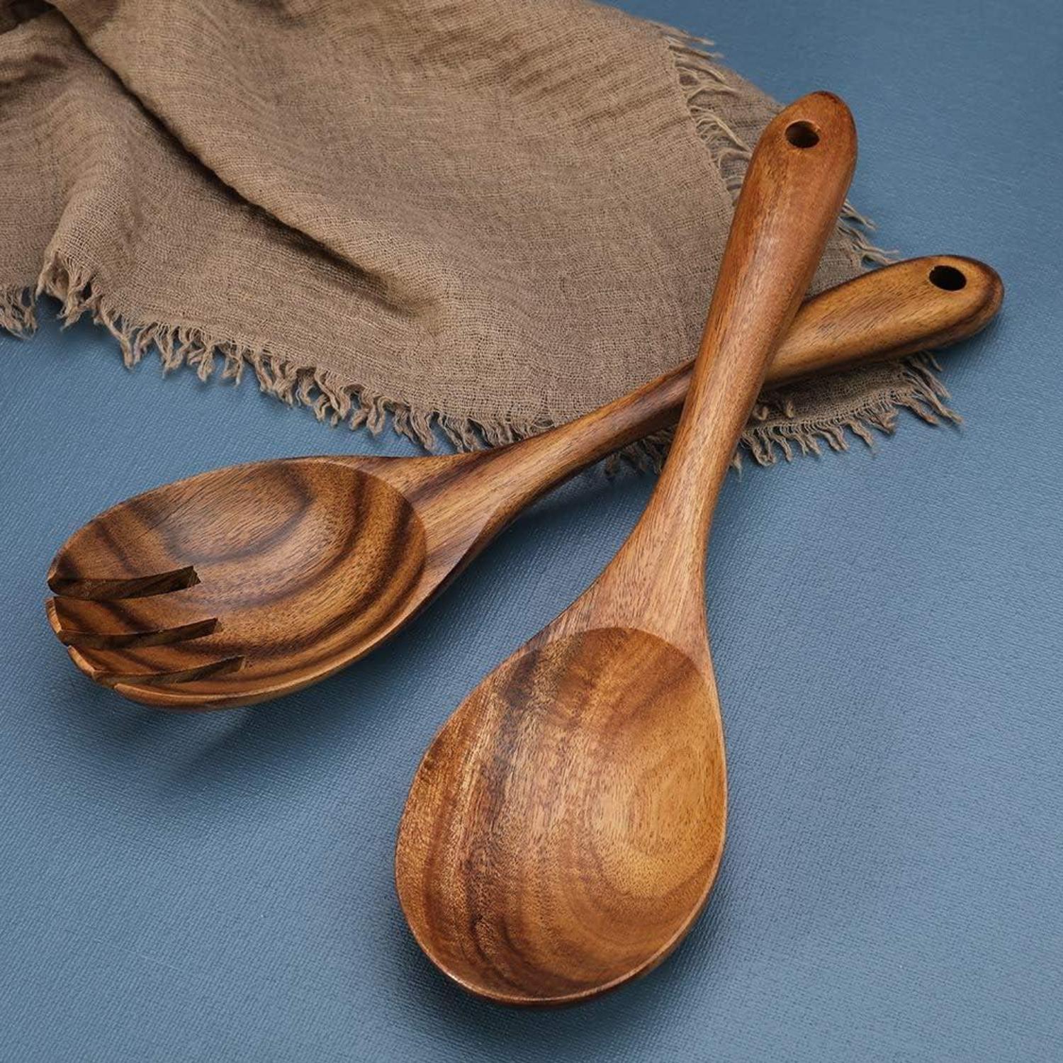Salatbesteck Olivenholz 2-teilig Holzbesteck Gabel Löffel