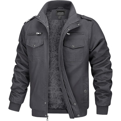 Warme Herren Fleecejacke mit Stehkragen und vielen Taschen Grau XXL