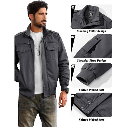 Warme Herren Fleecejacke mit Stehkragen und vielen Taschen Grau XXL