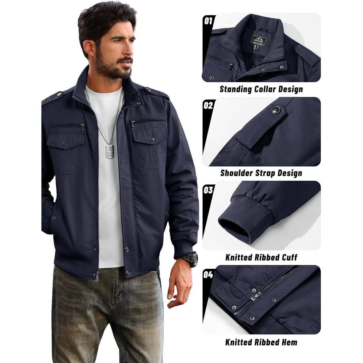 Herren Fleecejacke Winterjacke Warm & Funktional Dunkelblau XL