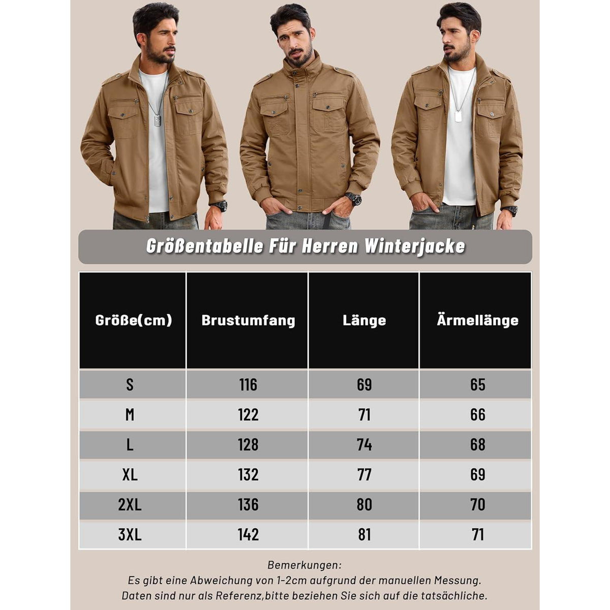 Herren Fleecejacke Winterjacke Warm & Funktional – Outdoor Parka 3XL