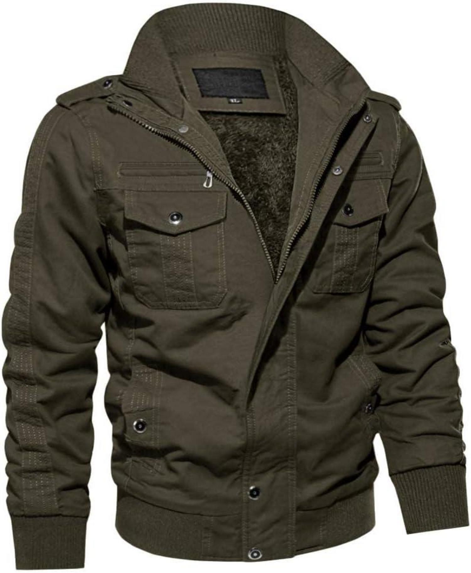 Winterjacke mit Innenfleece und Stehkragen - Armee-Stil