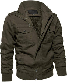 Winterjacke mit Innenfleece und Stehkragen - Armee-Stil