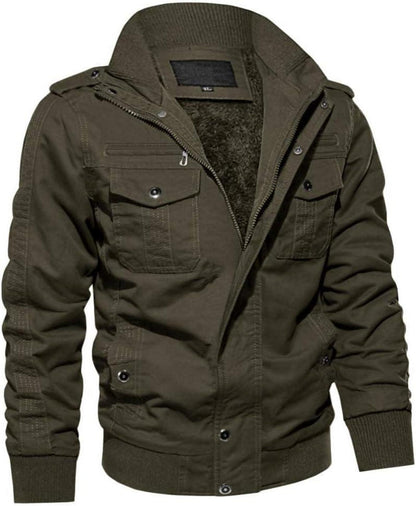 Winterjacke mit Innenfleece und Stehkragen - Armee-Stil
