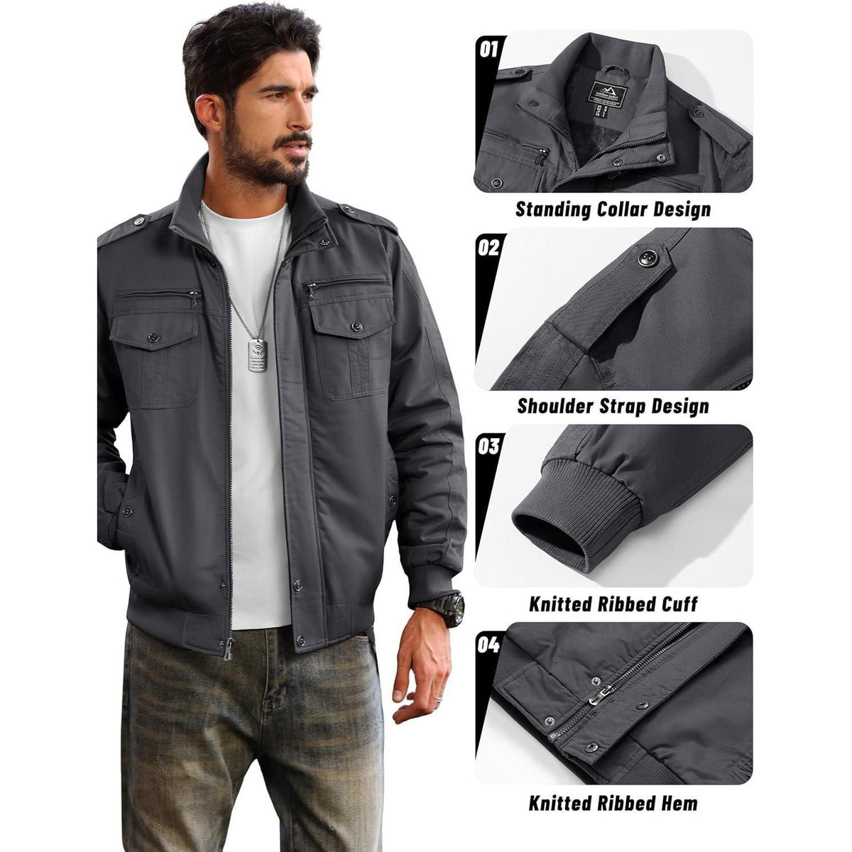 Herren Fleecejacke Winterjacke Warm & Funktional Grau XL