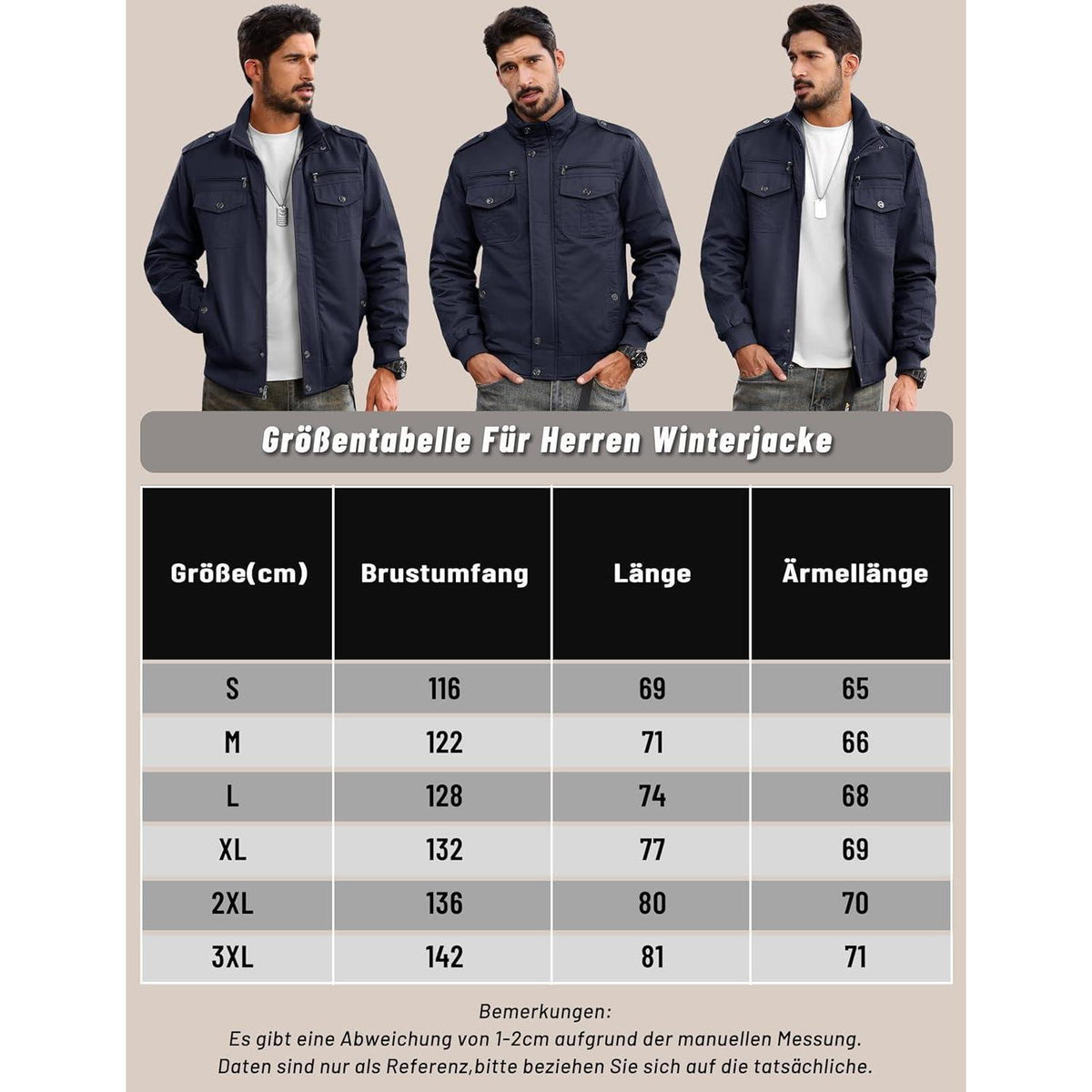 Herren Fleecejacke Winterjacke Warm & Funktional Dunkelblau XXL