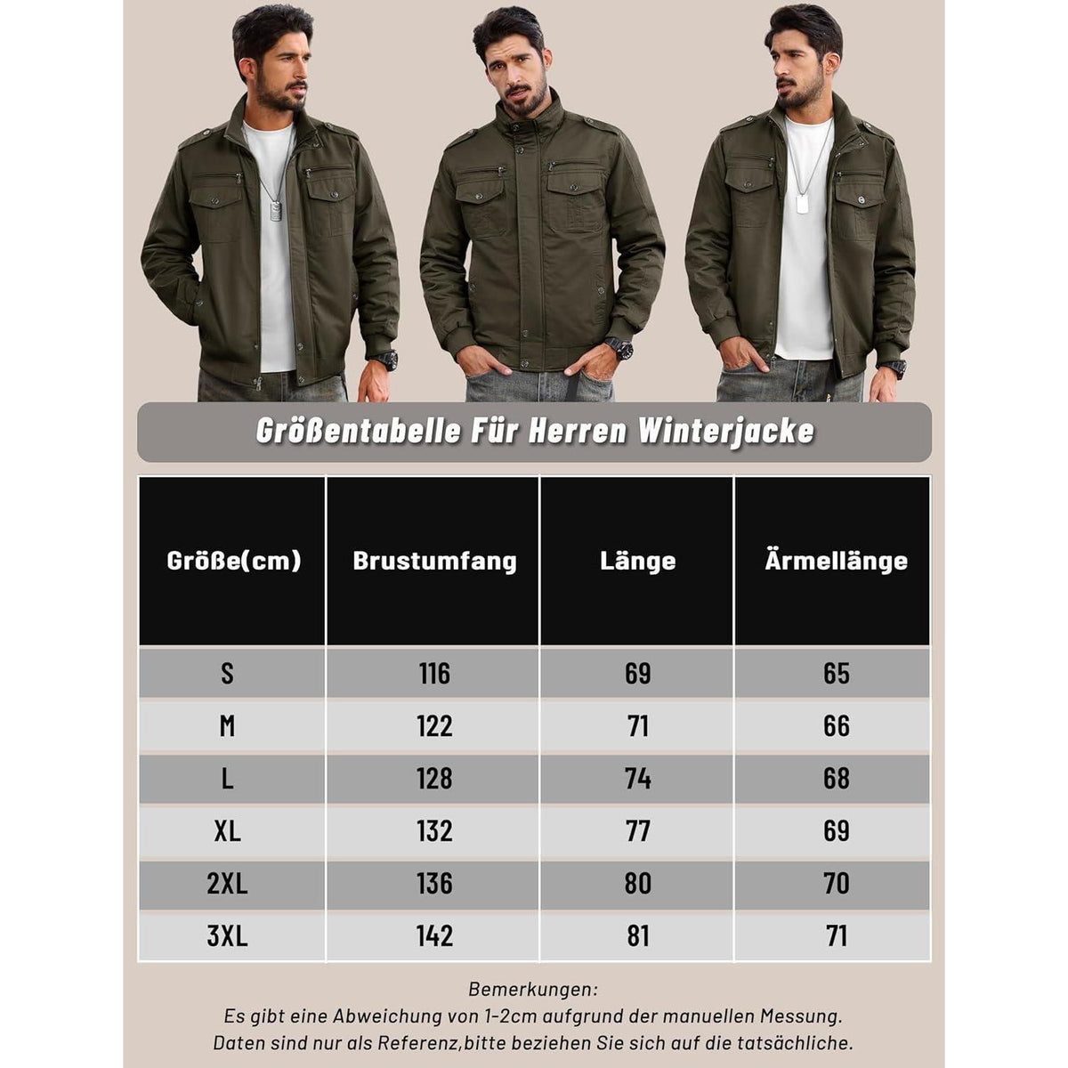 Herren Fleecejacke Winterjacke Warm & Funktional Armeegrün