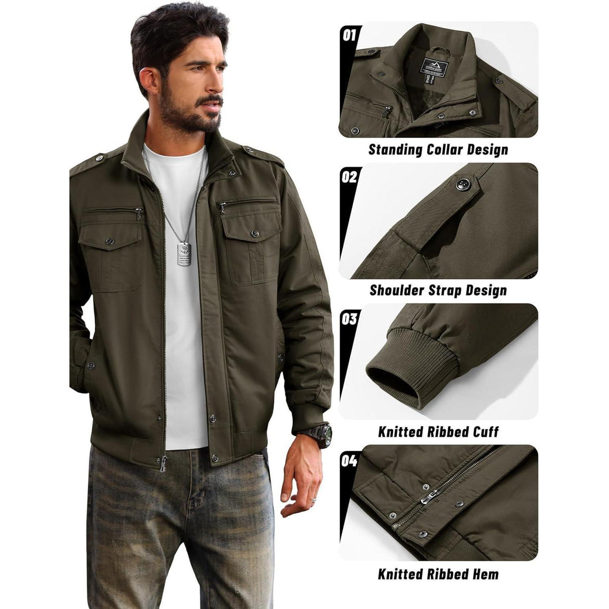 Herren Fleecejacke Winterjacke Warm & Funktional Armeegrün XL