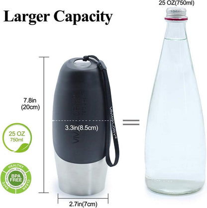 Tragbare Hundewasserflasche Edelstahl 750ml für unterwegs