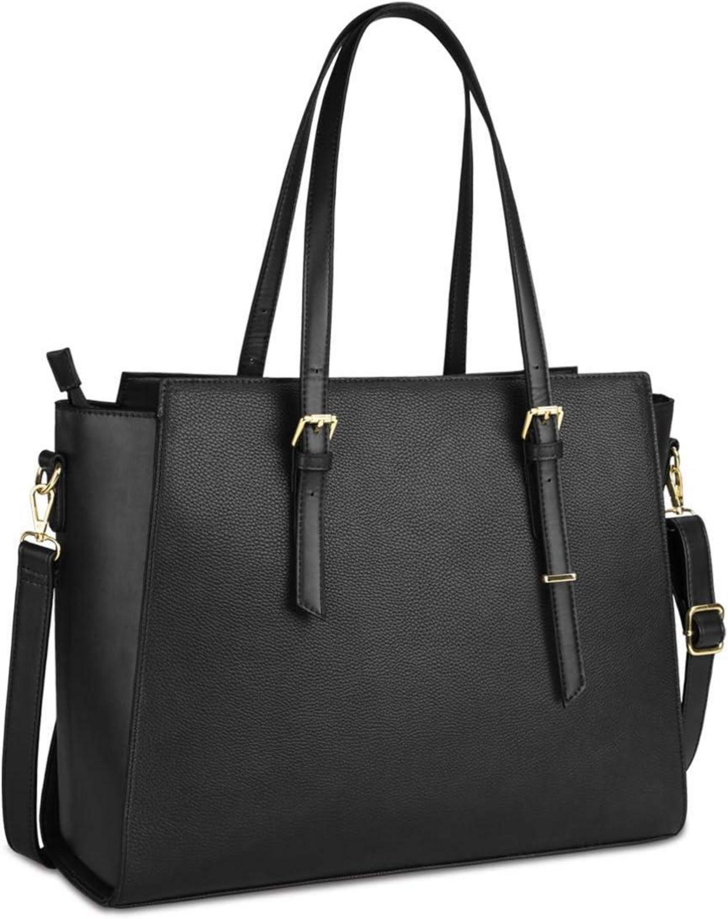 Handtasche Damen Schwarz Leder Laptop Umhängetasche 15.6 Zoll