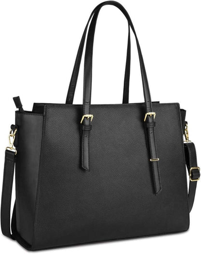 Handtasche Damen Schwarz Leder Laptop Umhängetasche 15.6 Zoll