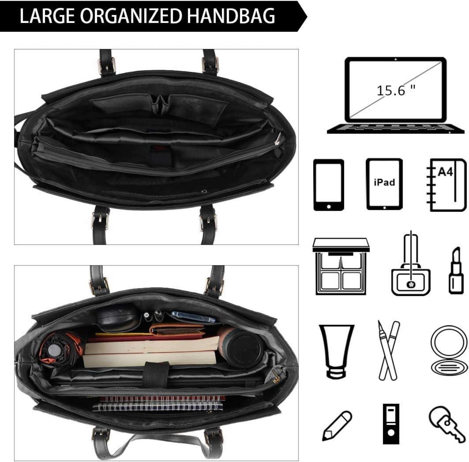 Handtasche Damen Schwarz Leder Laptop Umhängetasche 15.6 Zoll