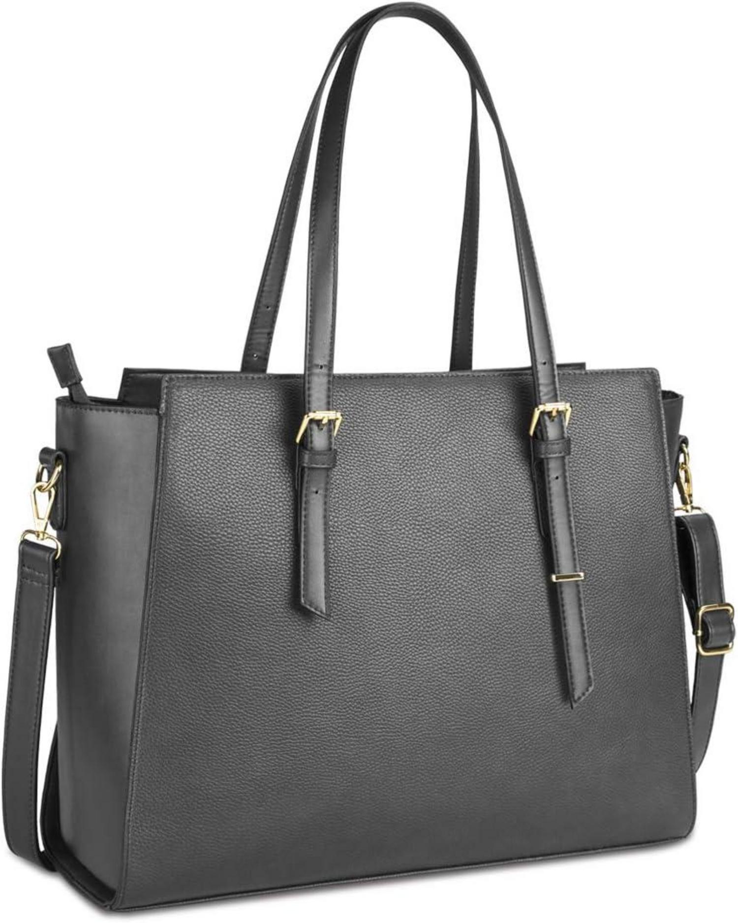 Handtasche Damen Schwarz Groß Laptop 15,6 Zoll Elegant Leder
