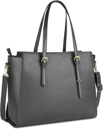 Handtasche Damen Schwarz Groß Laptop 15,6 Zoll Elegant Leder