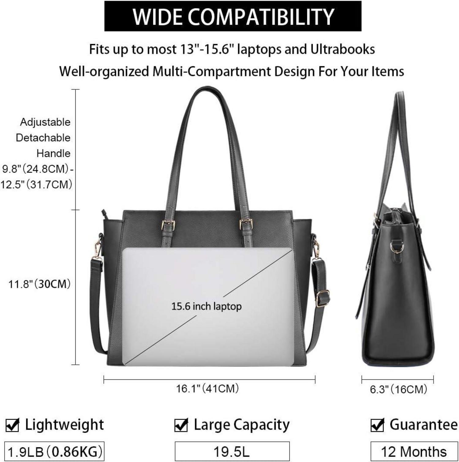 Handtasche Damen Schwarz Groß Laptop 15,6 Zoll Elegant Leder