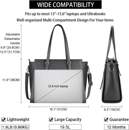 Handtasche Damen Schwarz Groß Laptop 15,6 Zoll Elegant Leder