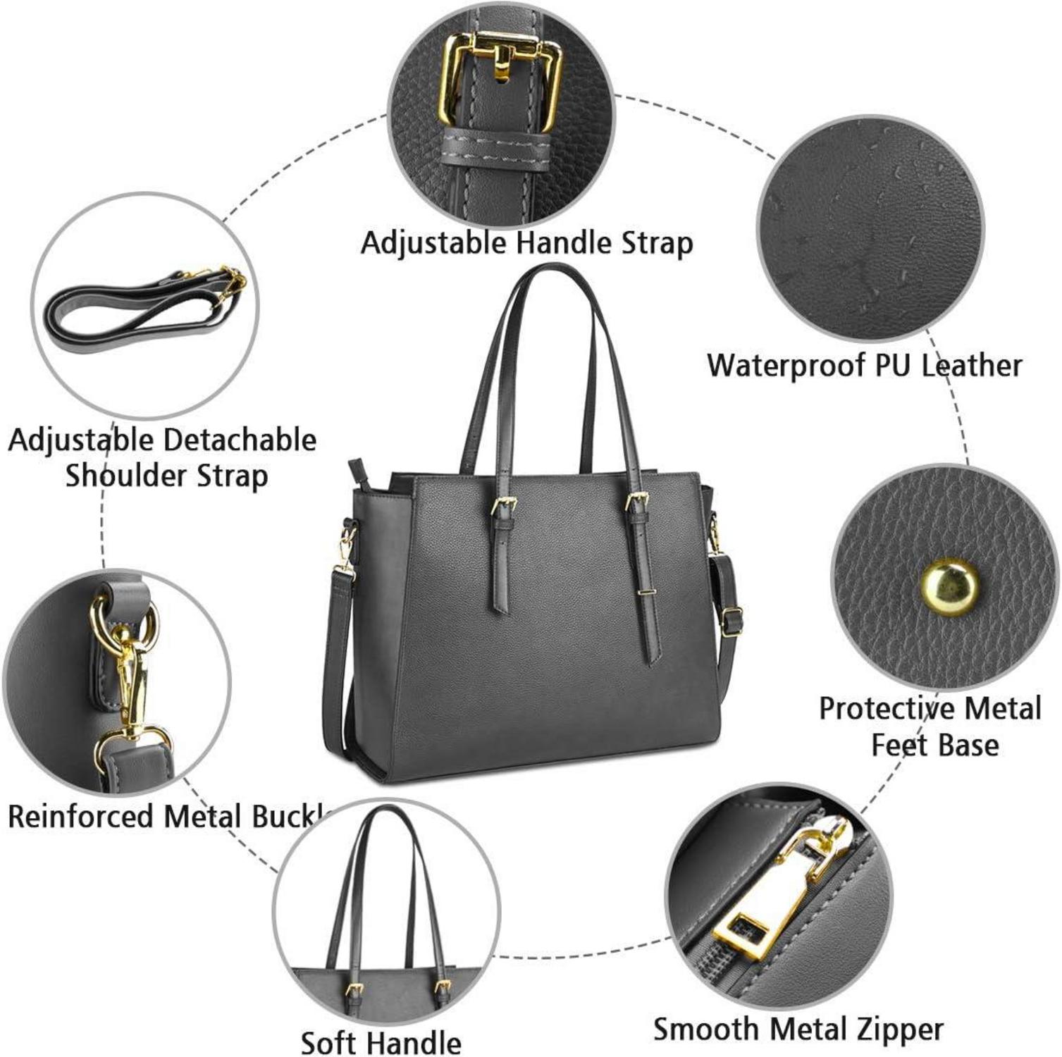 Handtasche Damen Groß Schwarz Leder 15.6 Zoll Laptop Umhängetasche