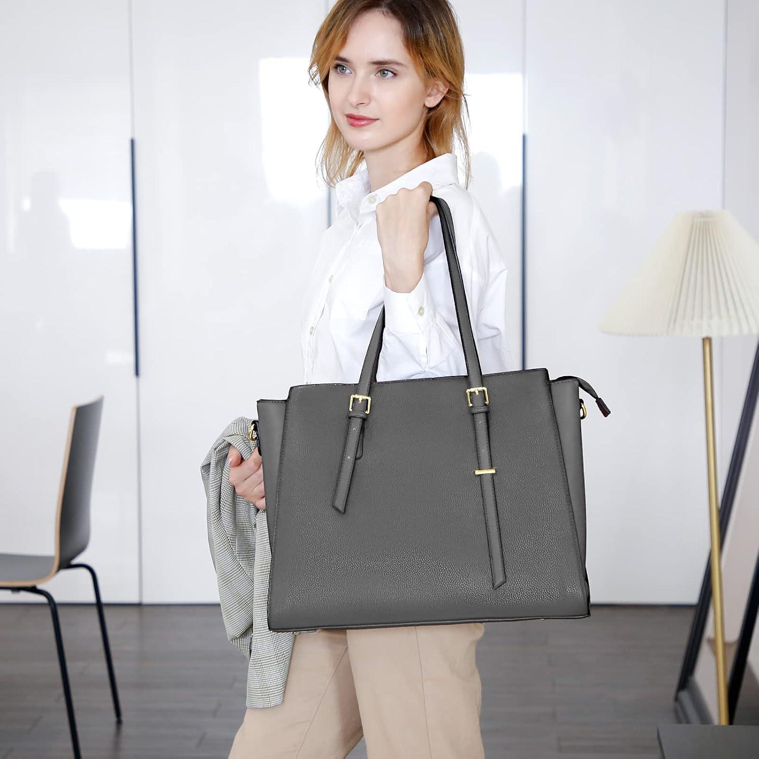 Schwarze Große Handtasche Damen 15.6 Zoll Laptop Elegant Leder